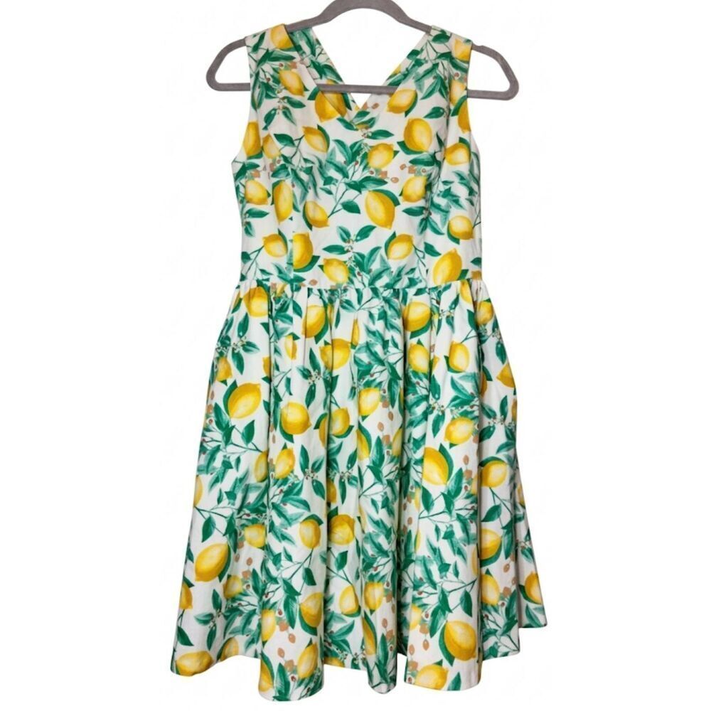 Elle womens size 12  skater dress lemons yellow sundress green